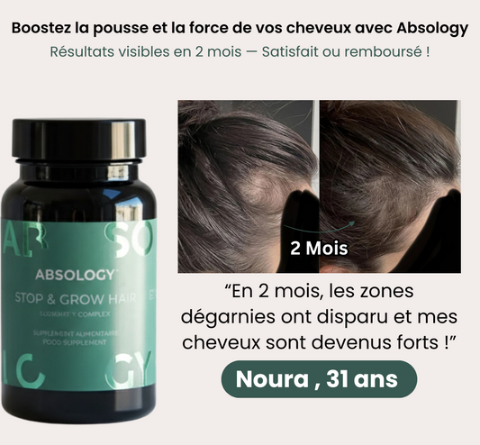 Absology™ : Stimule la pousse et renforce vos cheveux de la racine aux pointes.